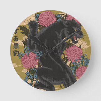 Panther Among the Flowers Round Clock