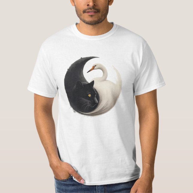 Panther and Crane Yin Yang Ink Art T-Shirt (Front)