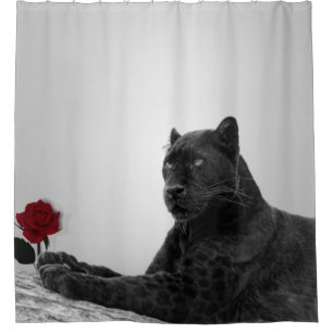 Panther and Red Rose Shower Curtain