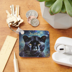 Panther Animal Portrait Personalised Name Key Ring