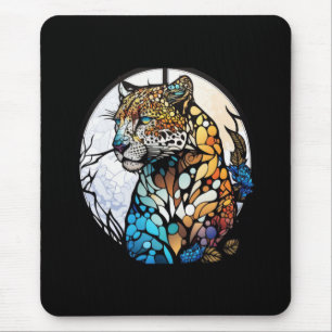 Panther Animal Portrait Stained Glass Wildlife Art Mouse Mat