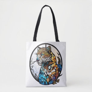 Panther Animal Portrait Stained Glass Wildlife Art Tote Bag