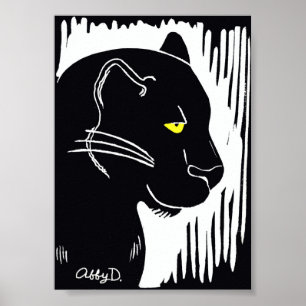 Panther Art Black and White Poster, 5 x 7 Inches Poster