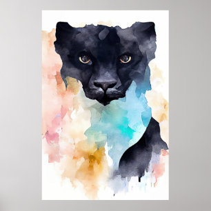 Panther Black Wild Animal Nature Watercolor Art Poster