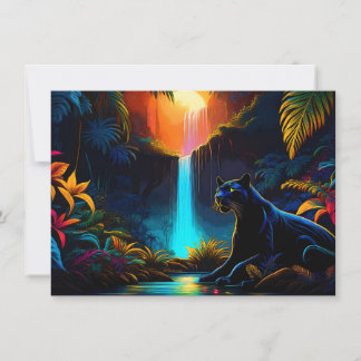 Panther by a waterfall invitation