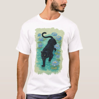 Panther crawling through blue lotus flowers T-Shirt