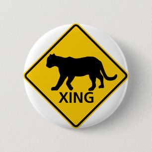 Panther Crossing Highway Sign 6 Cm Round Badge