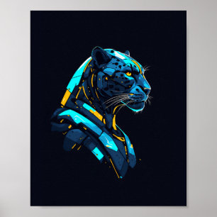 Panther Cyberpunk Mecha Black Panther Neon  Poster