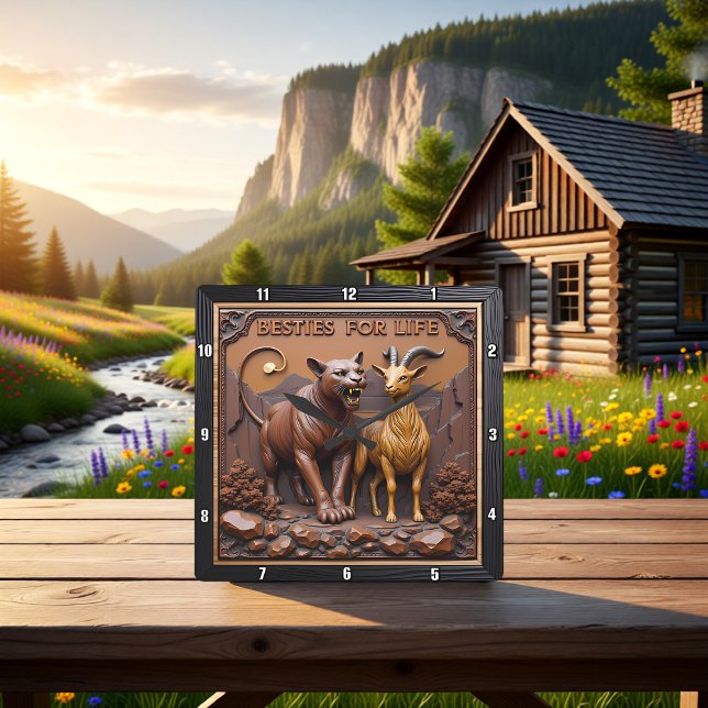 Panther Goat Close Up Friends Square Wall Clock (Creator Uploaded)