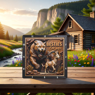 Panther Goat Scenic Mountain Square Wall Clock