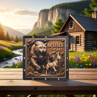 Panther Goat Scenic Mountain Square Wall Clock