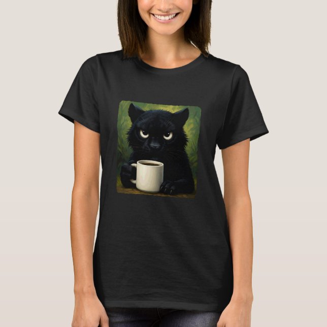 Panther Grumpy Coffee Morning Humor Wildlife Tired T-Shirt (Front)