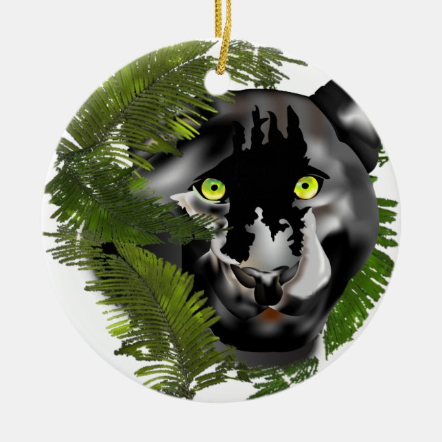 Panther in Foliage. Ceramic Tree Decoration (Front)