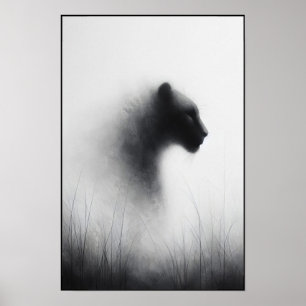 Panther in the Whispering Mist Abstract Poster