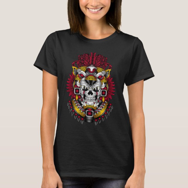 Panther Ocelot Quetzal Skull Huichol Calavera Mexi T-Shirt (Front)