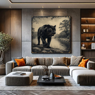 Panther on riverbank powerful animal canvas print