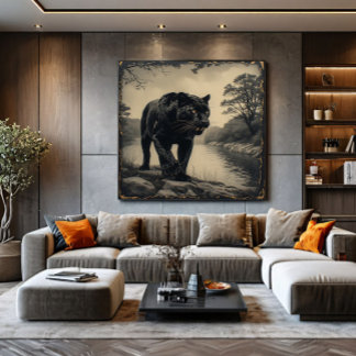 Panther on riverbank powerful animal canvas print