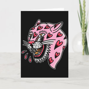 Panther Pink X Heart Love Traditional Flash Premiu Card