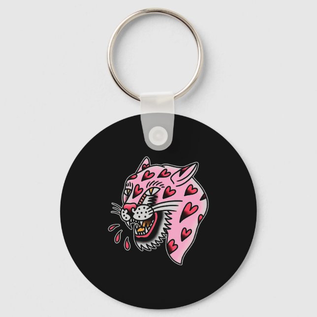 Panther Pink X Heart Love Traditional Flash Premiu Key Ring (Front)