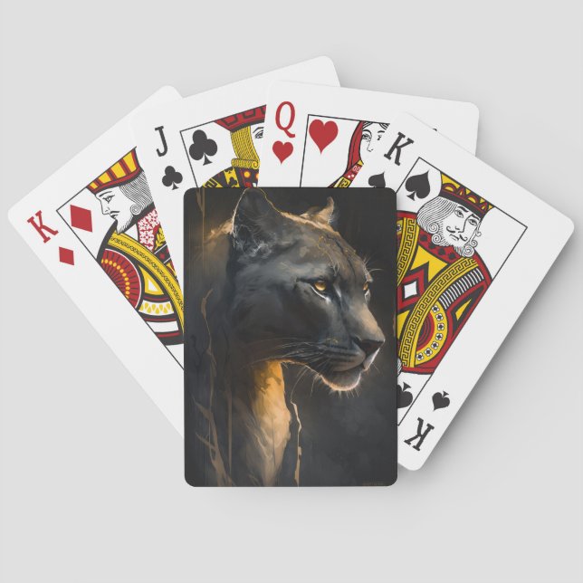 Panther Portrait Animal Nature Wildlife Painting Playing Cards (Back)