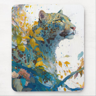 Panther Portrait Animal Painting Wildlife Forest Mouse Mat