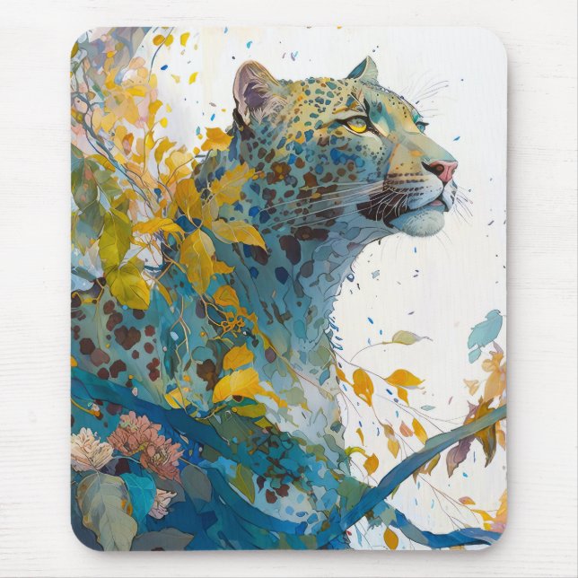 Panther Portrait Animal Painting Wildlife Forest Mouse Mat (Front)