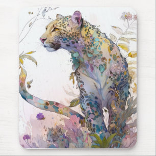 Panther Portrait Animal Painting Wildlife Forest Mouse Mat