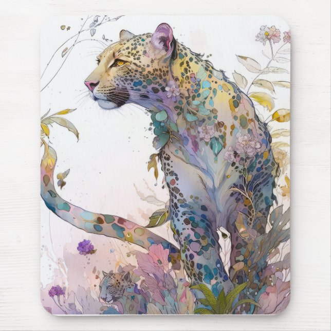 Panther Portrait Animal Painting Wildlife Forest Mouse Mat (Front)