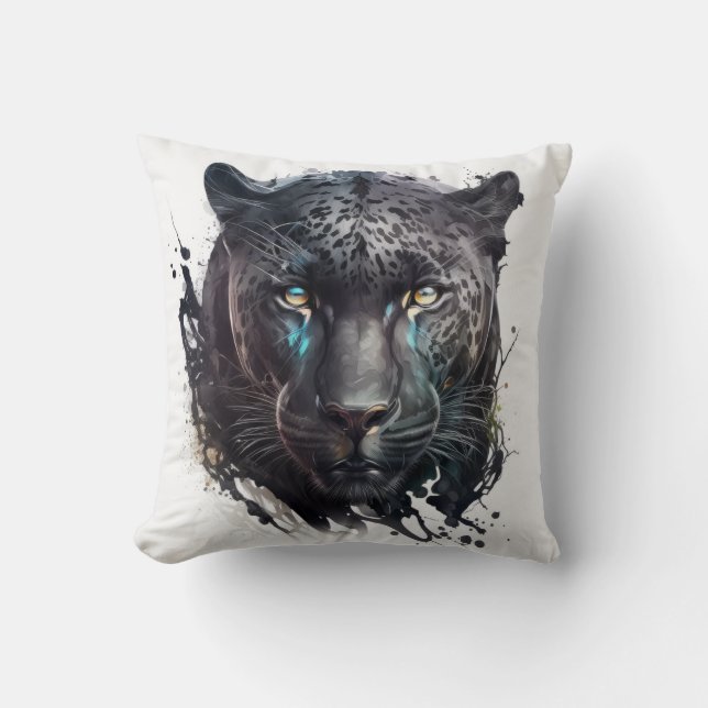 Panther Portrait Animal Painting Wildlife Outdoors Cushion (Front)