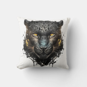Panther Portrait Animal Painting Wildlife Outdoors Cushion