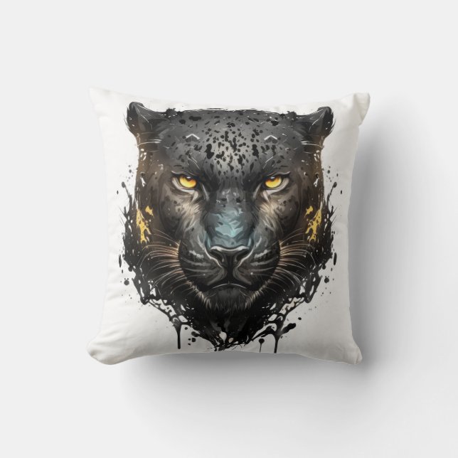Panther Portrait Animal Painting Wildlife Outdoors Cushion (Front)