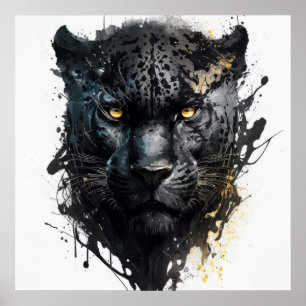 Panther Portrait Animal Painting Wildlife Outdoors Poster
