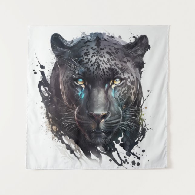 Panther Portrait Animal Painting Wildlife Outdoors Tapestry (Front)