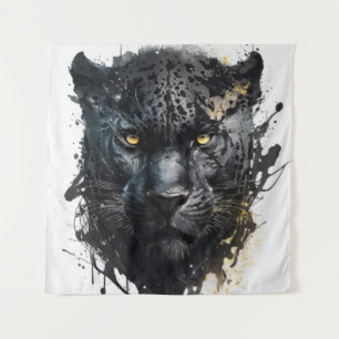 Panther Portrait Animal Painting Wildlife Outdoors Tapestry