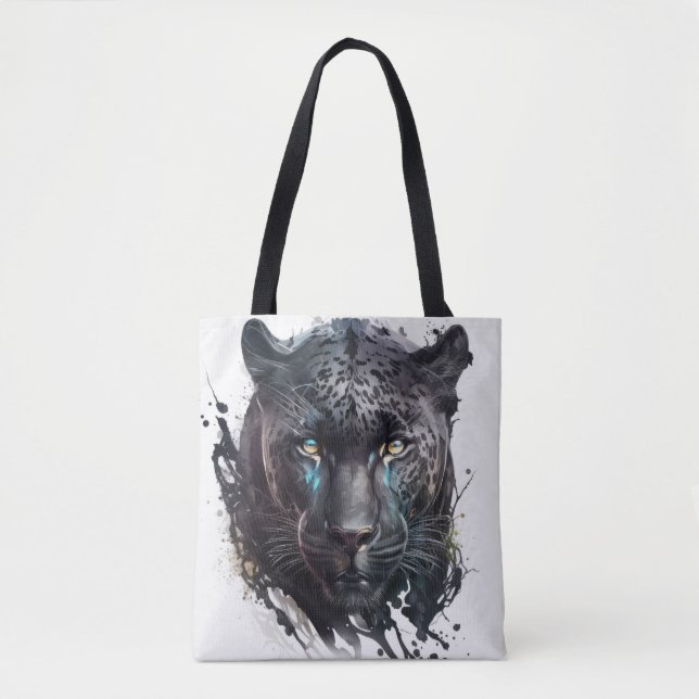 Panther Portrait Animal Painting Wildlife Outdoors Tote Bag (Front)