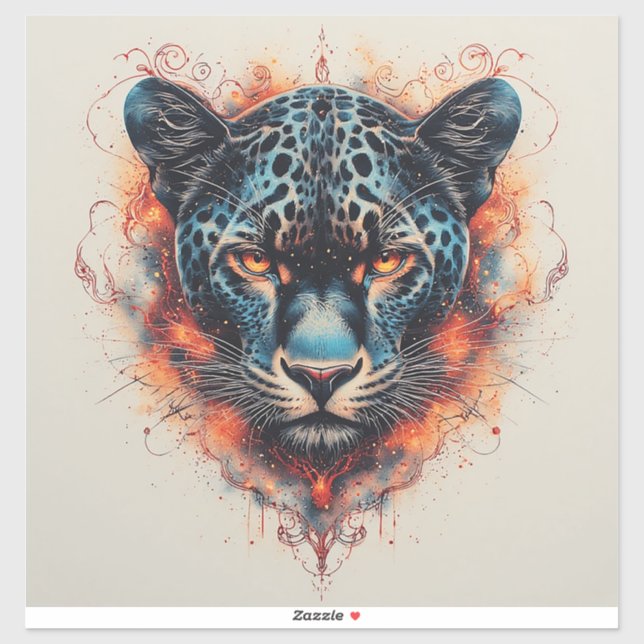 Panther Portrait with Abstract Fiery Elements (Sheet)