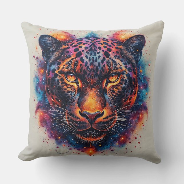 Panther Portrait with Abstract Fiery Elements Cushion (Front)