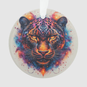 Panther Portrait with Abstract Fiery Elements Ornament
