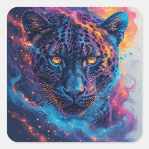 Panther Portrait with Abstract Fiery Elements Square Sticker