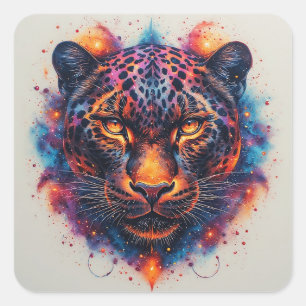 Panther Portrait with Abstract Fiery Elements Square Sticker