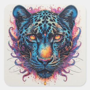 Panther Portrait with Abstract Fiery Elements Square Sticker