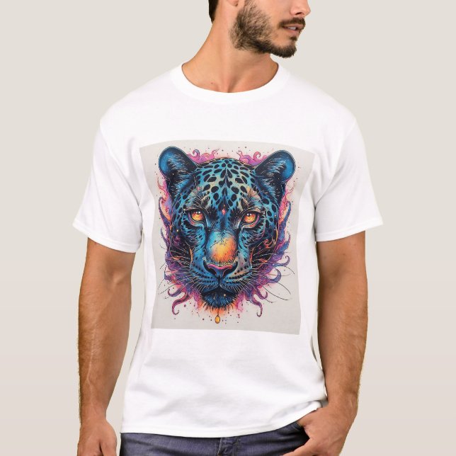 Panther Portrait with Abstract Fiery Elements T-Shirt (Front)
