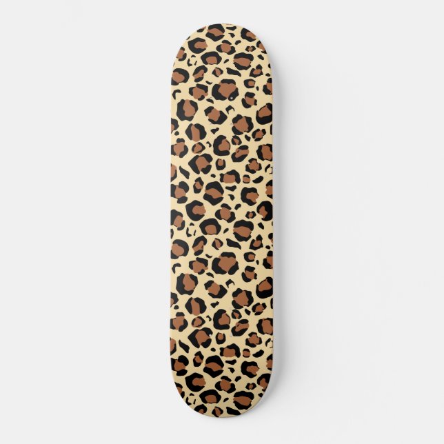 Panther print on beige background   skateboard (Front)