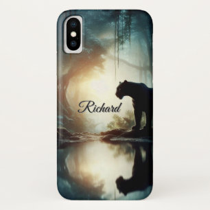 Panther Reflected in Pool of Water in Jungle Name iPhone X Case