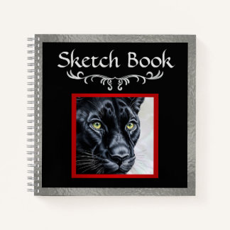 Panther Sketch, Silver Border Hard Cover Sketch Notebook