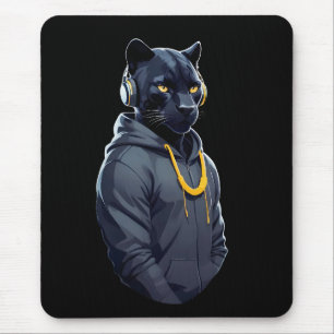 Panther Wearing Hoodie Funny Cool Animal Character Mouse Mat