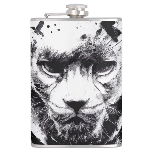 Panther Wild Nature Free Spirit Art Brush Painting Hip Flask (Front)
