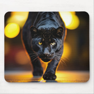 Panther Wildlife Animal On Street  Mouse Mat
