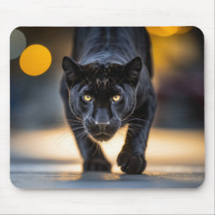 Panther Wildlife Animal On Street  Mouse Mat