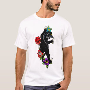 panthere black tattoo old school flower pink 61 T-Shirt